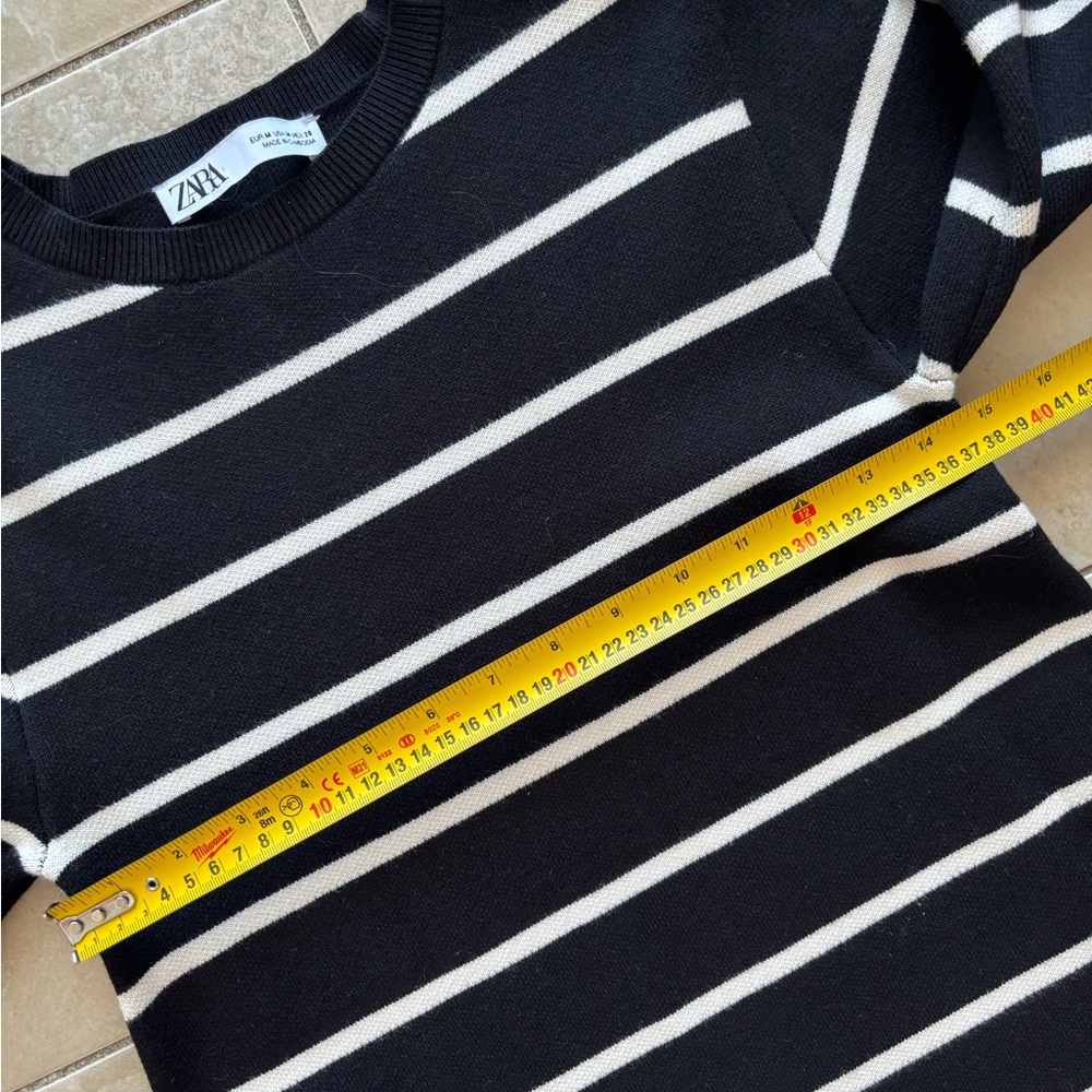 Zara Black Cream Striped Heavy Knit Sweater Dress M Minimalist Preppy Midi Soft - Picture 7 of 9
